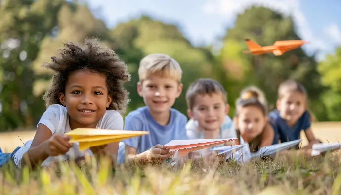 enfants lancant des avions en papiers